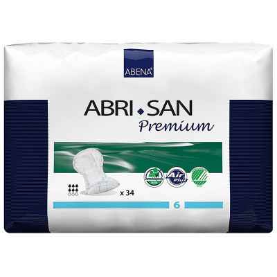 Οι σερβιέτες γυναικείας ακράτειας Abena Abri San Premium No6 διατίθενται σε συσκευασία των 34 τεμαχίων