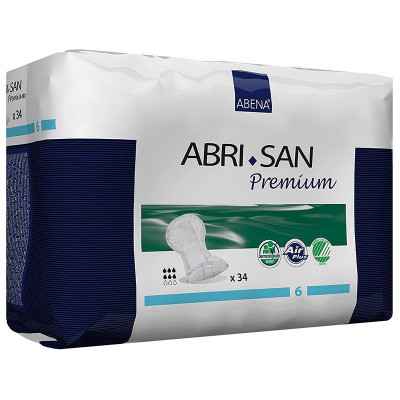 Οι σερβιέτες γυναικείας ακράτειας Abena Abri San Premium No6 έχουν απορροφητικότητα 1600 ml για μέτρια - μεγάλη ακράτεια