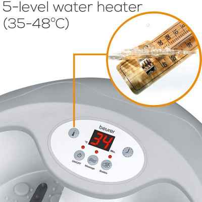 Η συσκευή υδρομασάζ Beurer FB 50 έχει ρύθμιση για θέρμανση νερού 5 επιπέδων (35 - 48 ° C).